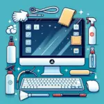 "Image illustrating safe methods for cleaning your computer, featuring a technician carefully dusting and sanitizing a laptop, as part of a comprehensive guide on maintaining your devices."